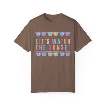 Eddy and Rita Women's Comfort Colors T-Shirt - "Let's Watch The Sunset" Graphic Tee for Sunset Lovers