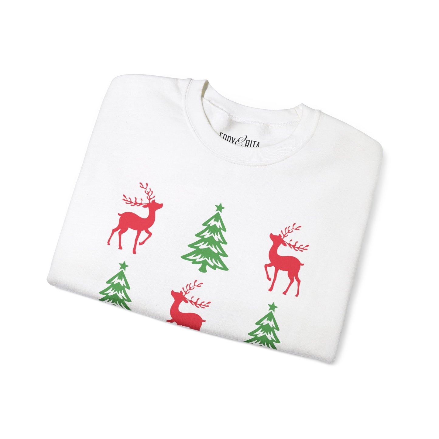 Women's Heavy Sweatshirt – "Christmas Tree Reindeers" Festive Holiday Graphic Sweatshirt