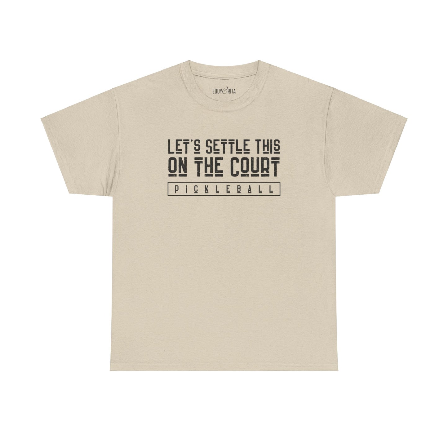 Eddy and Rita Men's Heavy Cotton T-Shirt - "Let's Settle This on the Court Pickleball" Graphic Tee for Pickleball Enthusiasts