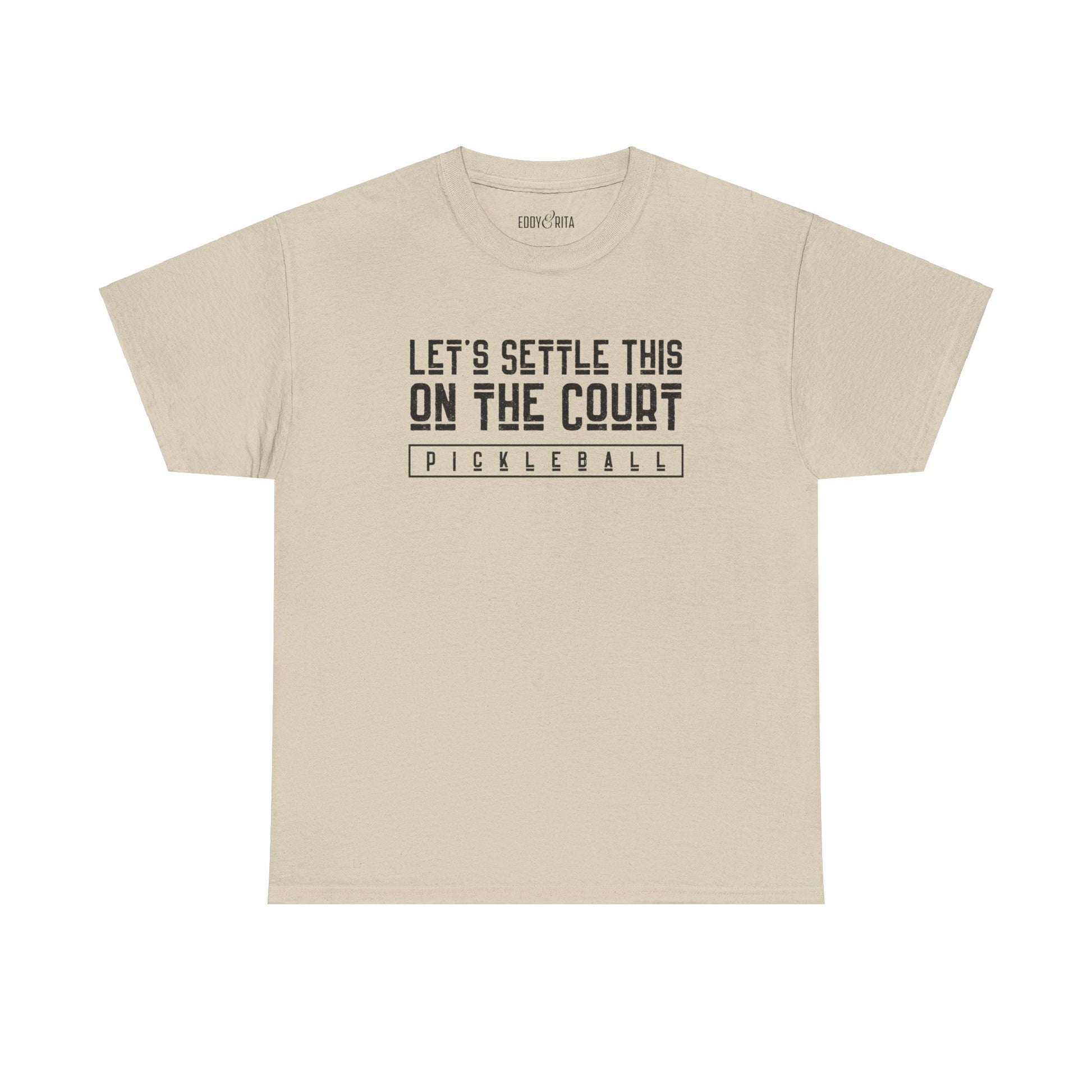 Eddy and Rita Men's Heavy Cotton T-Shirt - "Let's Settle This on the Court Pickleball" Graphic Tee for Pickleball Enthusiasts