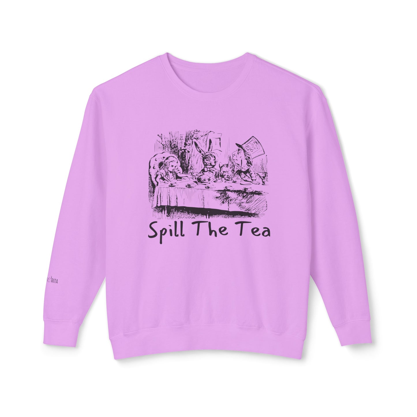 Eddy and Rita Women's Lightweight Crewneck Sweatshirt - "Spill the Tea" Retro Alice In Wonderland Graphic