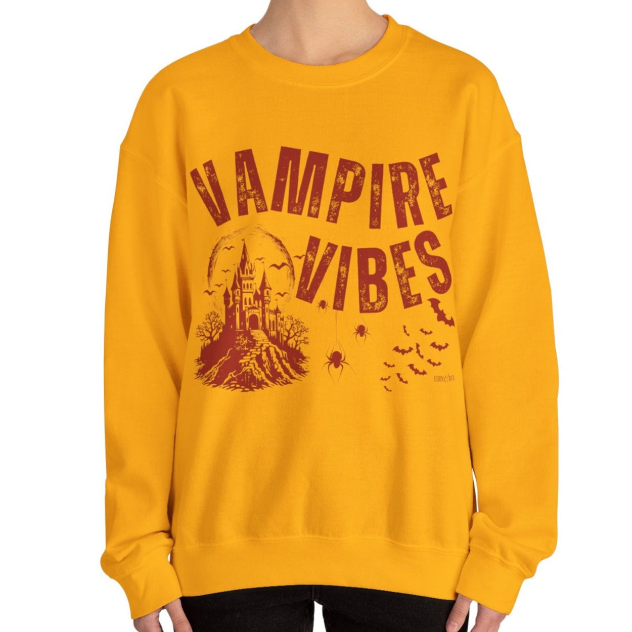 Eddy and Rita Women's Heavy Crewneck Sweatshirt - "Vampire Vibes" Halloween Graphic Pullover