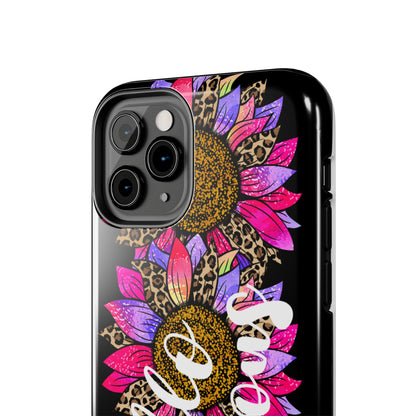 Hello Gorgeous Pink Purple Leopard Sunflowers iPhone Case - Stylish Floral Protective Cover