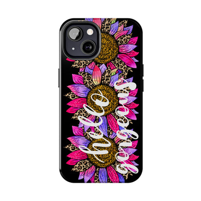 Hello Gorgeous Pink Purple Leopard Sunflowers iPhone Case - Stylish Floral Protective Cover