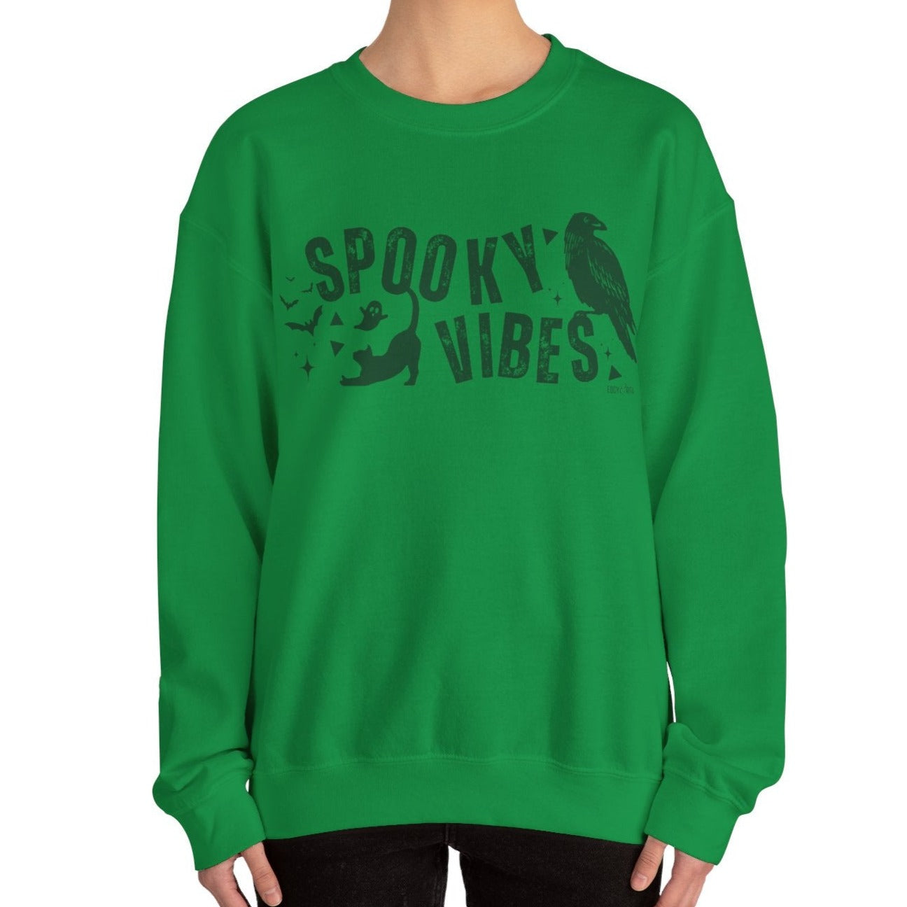 Eddy and Rita Women's Heavy Crewneck Sweatshirt - "Spooky Vibes" Halloween Graphic Pullover