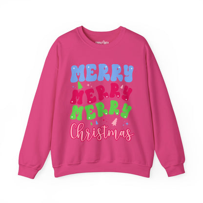 Women's Heavy Sweatshirt – "Merry Merry Merry Christmas" Festive Holiday Graphic Sweatshirt