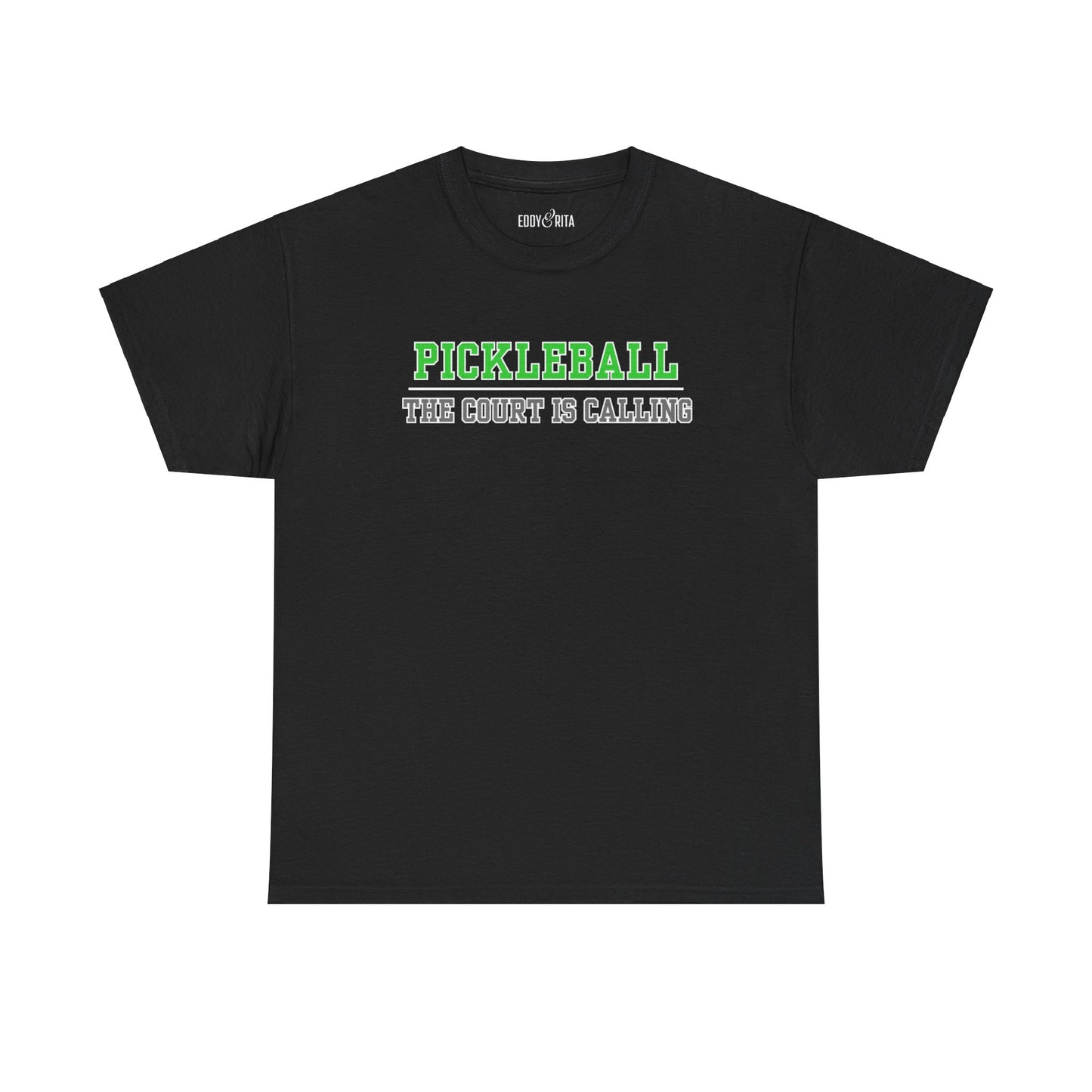 Eddy and Rita Men's Heavy Cotton T-Shirt - "Pickleball The Court is Calling" Graphic Tee for Pickleball Enthusiasts