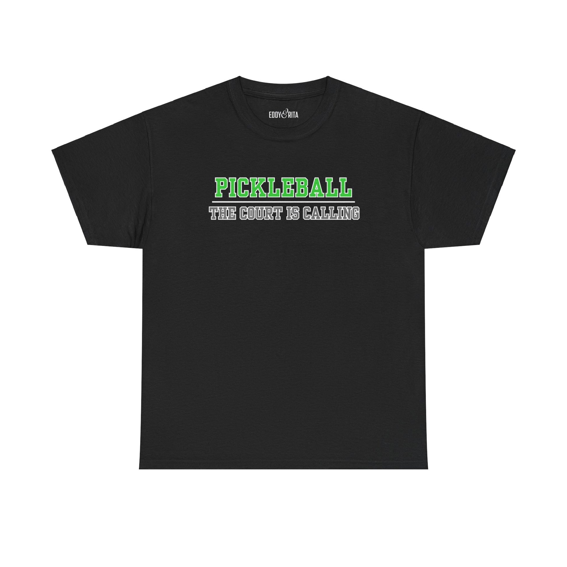 Eddy and Rita Men's Heavy Cotton T-Shirt - "Pickleball The Court is Calling" Graphic Tee for Pickleball Enthusiasts