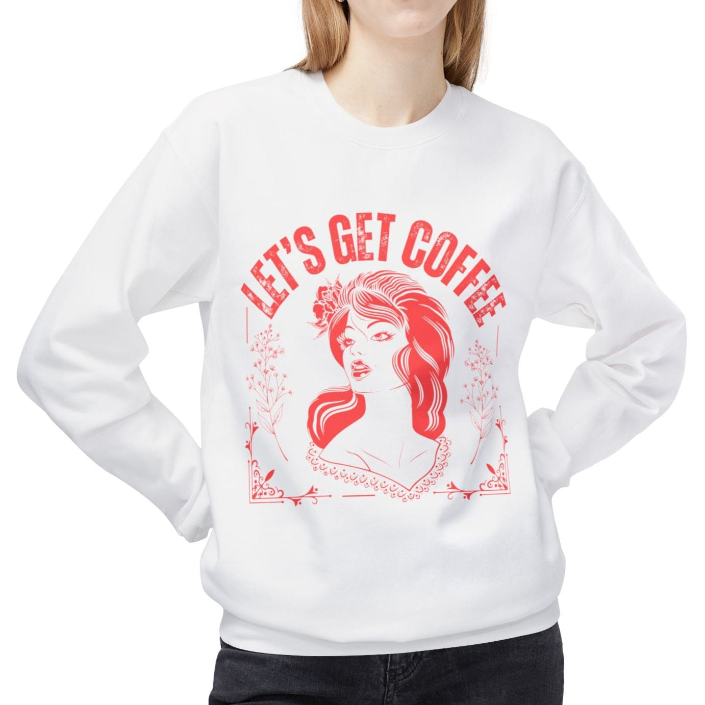 Women's Midweight Sweatshirt - "Let's Get Coffee" Vintage Graphic Pullover