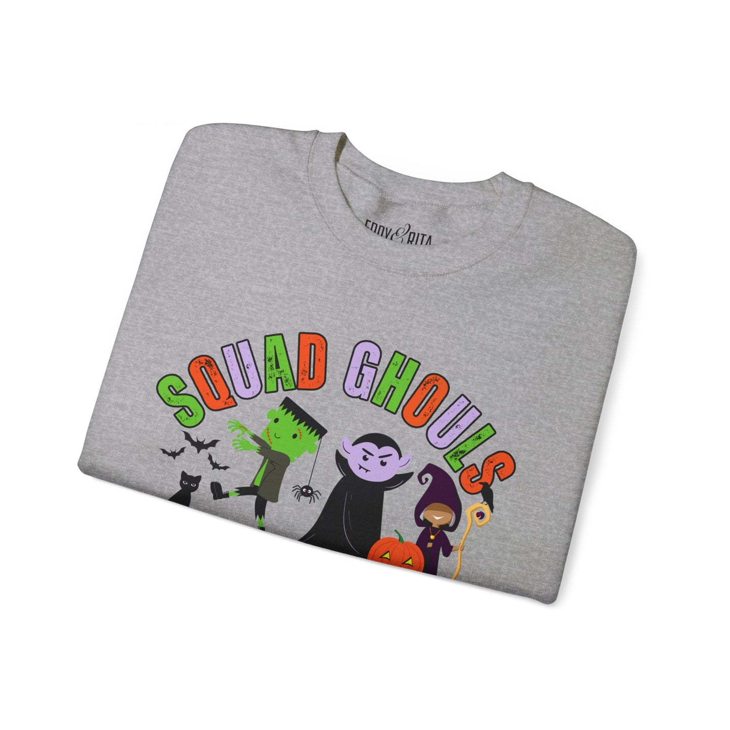 Eddy and Rita Women's Heavy Sweatshirt - "Squad Ghouls" with Halloween Monsters for Halloween