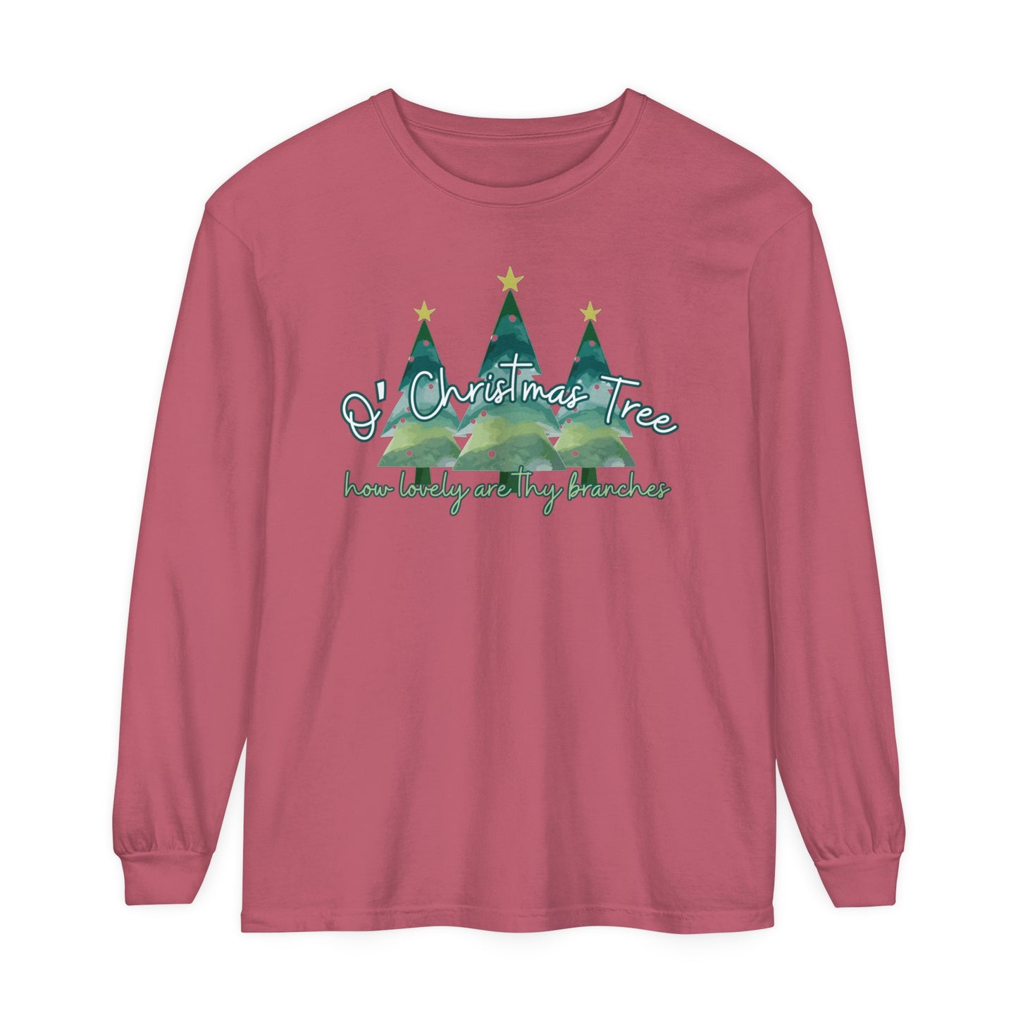 Women's Comfort Colors Long Sleeve Tee: 'O' Christmas Tree, How Lovely Are Thy Branches' Festive Holiday Apparel - Eddy and Rita