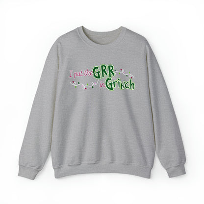 Women's Christmas Sweatshirt: 'I Put the GRR in Grinch' - Playful and Festive Holiday Attire for Fun Celebrations - Eddy and Rita