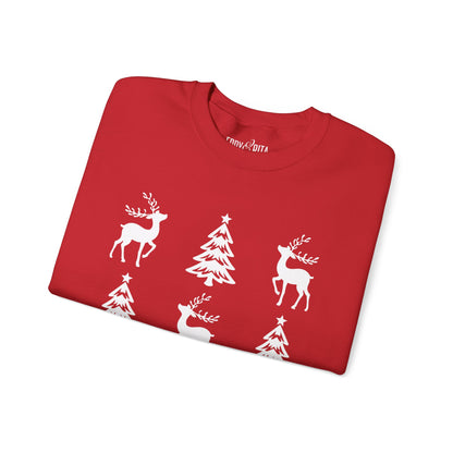 Women's Heavy Sweatshirt – "Christmas Tree Reindeers" Festive Holiday Graphic Sweatshirt