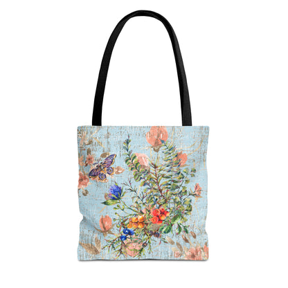 Butterfly Blooms: Women's Small Tote Bag with Spring Bouquet on Robin's Egg Blue - Eddy and Rita