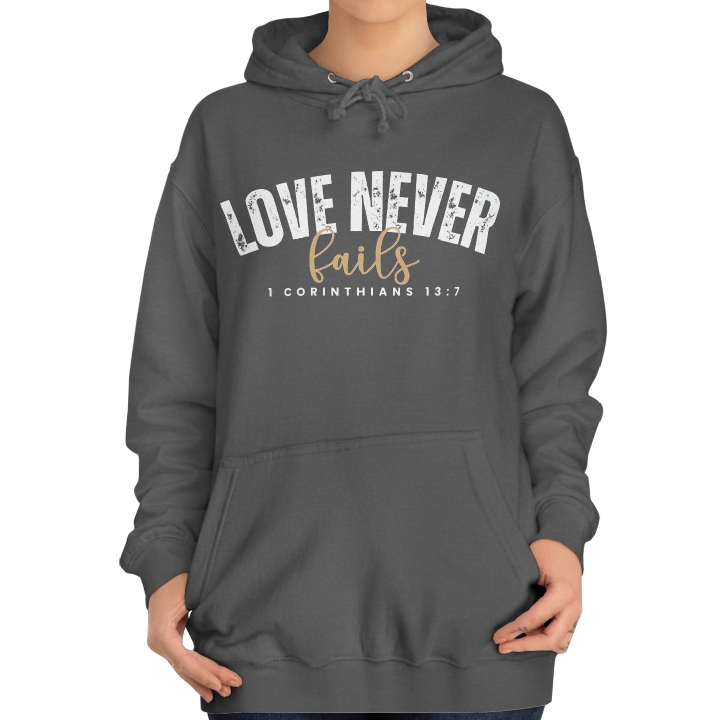 Love Never Fails 1 Corinthians 13:7 Women's Hoodie - Eddy and Rita