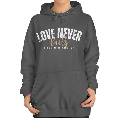 Love Never Fails 1 Corinthians 13:7 Women's Hoodie - Eddy and Rita