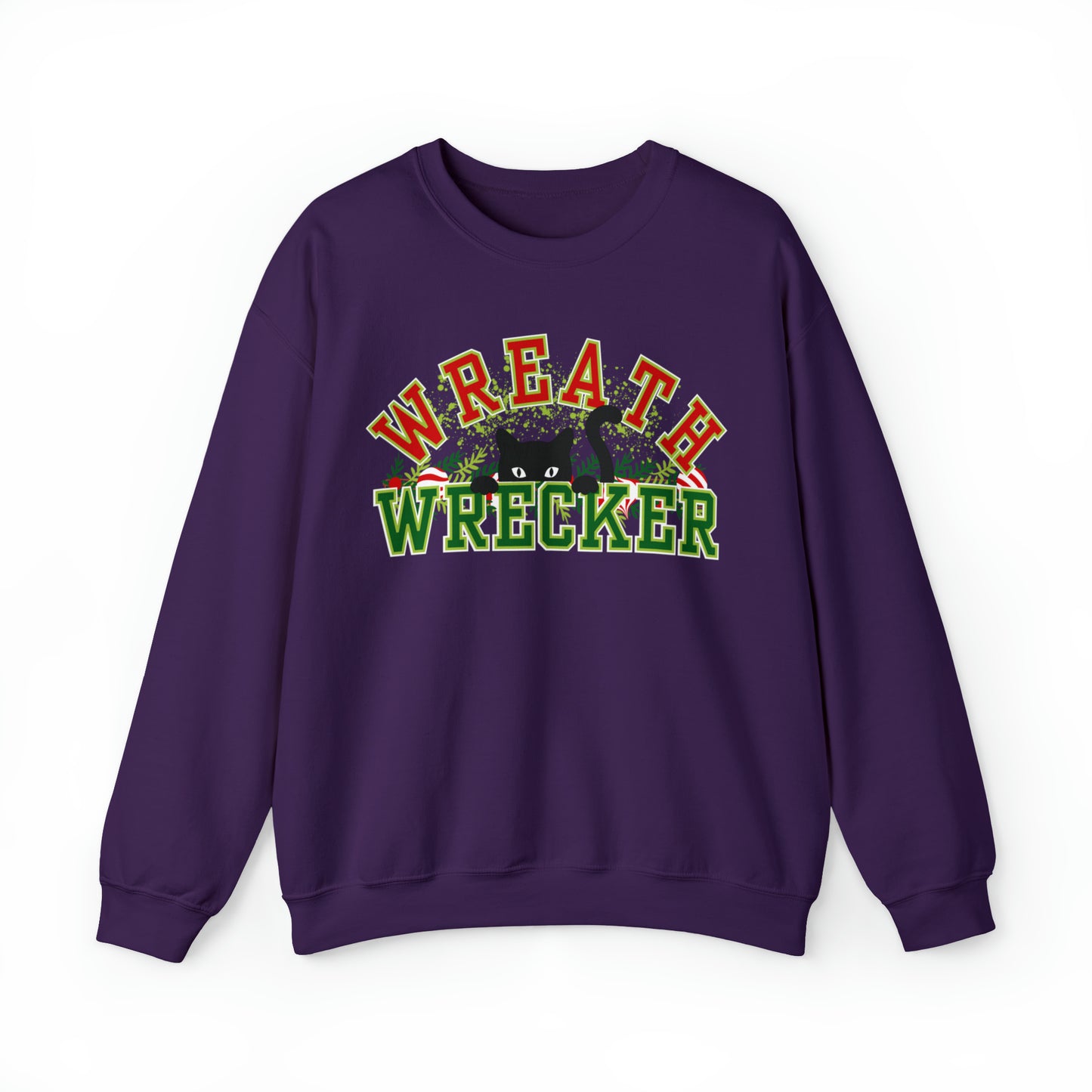 Women's 'Wreath Wrecker' Sweatshirt: Playful Cat Design for Festive Fun and Comfort - Eddy and Rita