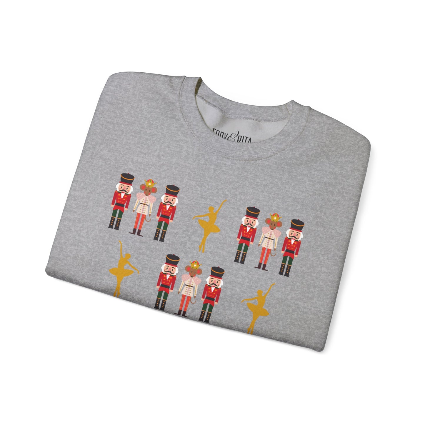 Women's Heavy Sweatshirt – "Nutcrackers with Golden Ballerina" Elegant Christmas Graphic Sweatshirt