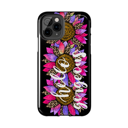 Hello Gorgeous Pink Purple Leopard Sunflowers iPhone Case - Stylish Floral Protective Cover