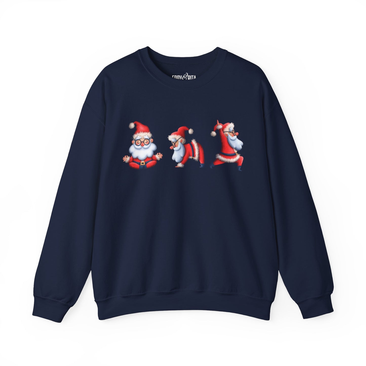 Women’s Heavy Sweatshirt – Yoga Santa Trio Design | Fun and Festive Holiday Fitness Pullover