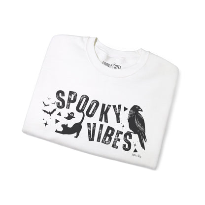 Eddy and Rita Women's Heavy Crewneck Sweatshirt - "Spooky Vibes" Halloween Graphic Pullover