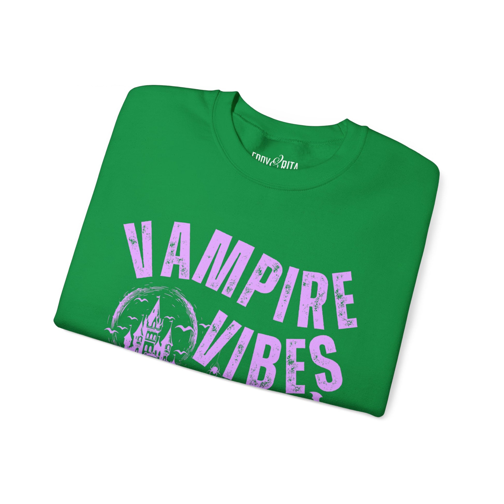 Eddy and Rita Women's Heavy Crewneck Sweatshirt - "Vampire Vibes" Halloween Graphic Pullover