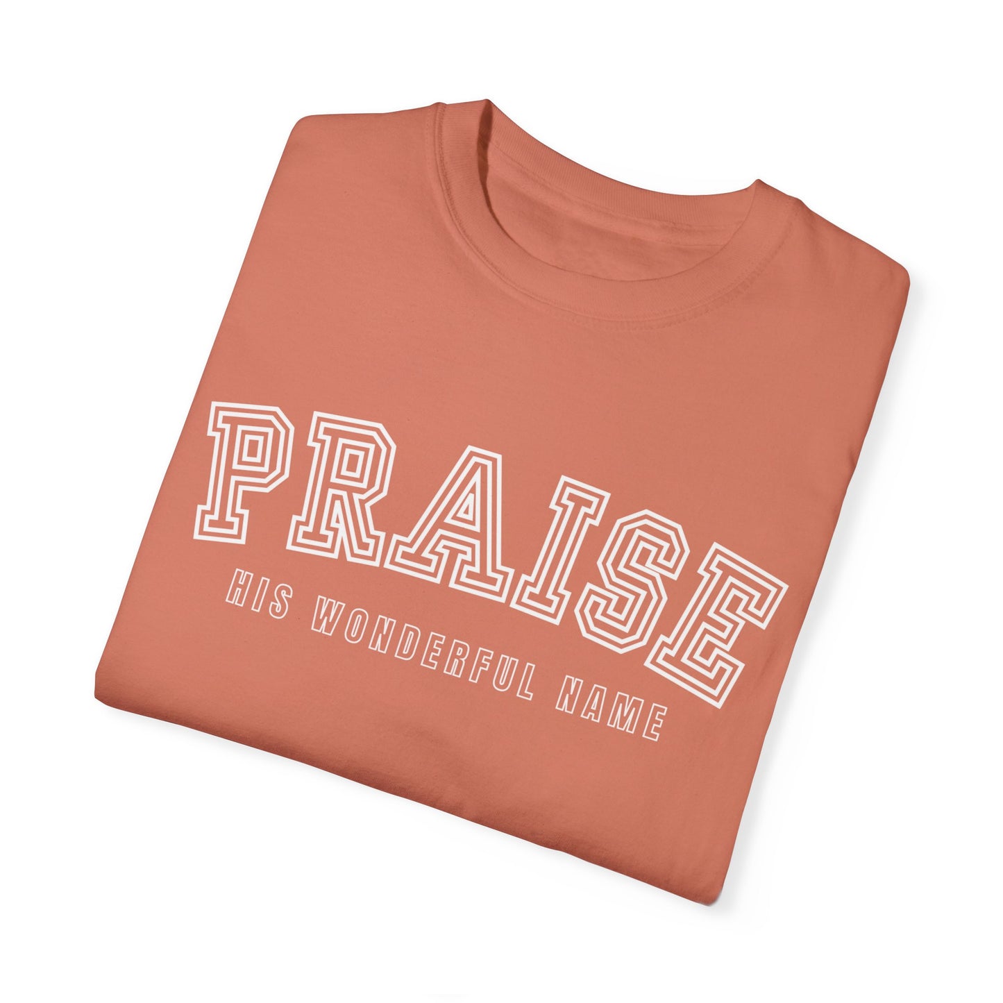 Eddy and Rita Women's Comfort Colors T-Shirt - "Praise His Wonderful Name" Soft Cotton Christian Graphic Tee