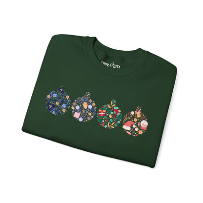 Women’s Heavy Sweatshirt – Four Ornate Christmas Ornaments Design | Cozy and Festive Holiday Pullover