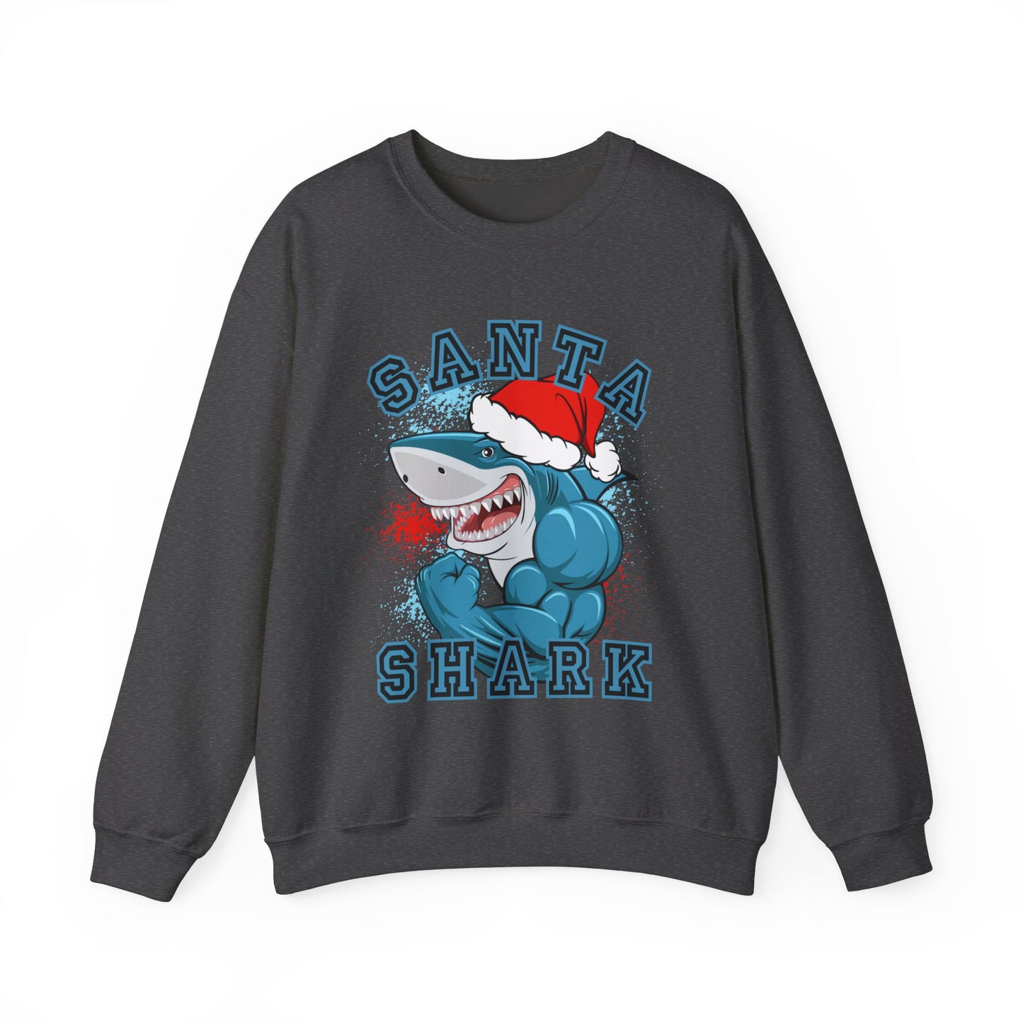 Ugly Men's Christmas Sweatshirt: Santa Shark - Festive and Fun Muscle-Bound Shark Design