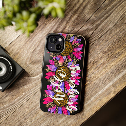 Hello Gorgeous Pink Purple Leopard Sunflowers iPhone Case - Stylish Floral Protective Cover