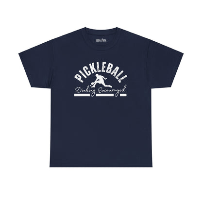 Eddy and Rita Men's Heavy Cotton T-Shirt - "Pickleball Dinking Encouraged" Graphic Tee for Pickleball Enthusiasts