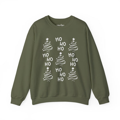 Women's Heavy Sweatshirt – "Ho Ho Ho Christmas Tree" Festive Holiday Graphic Sweatshirt