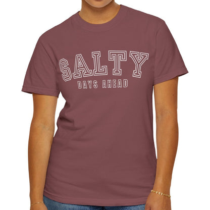 Eddy and Rita Women's Comfort Colors T-Shirt - "Salty Days Ahead" Beach Graphic Tee