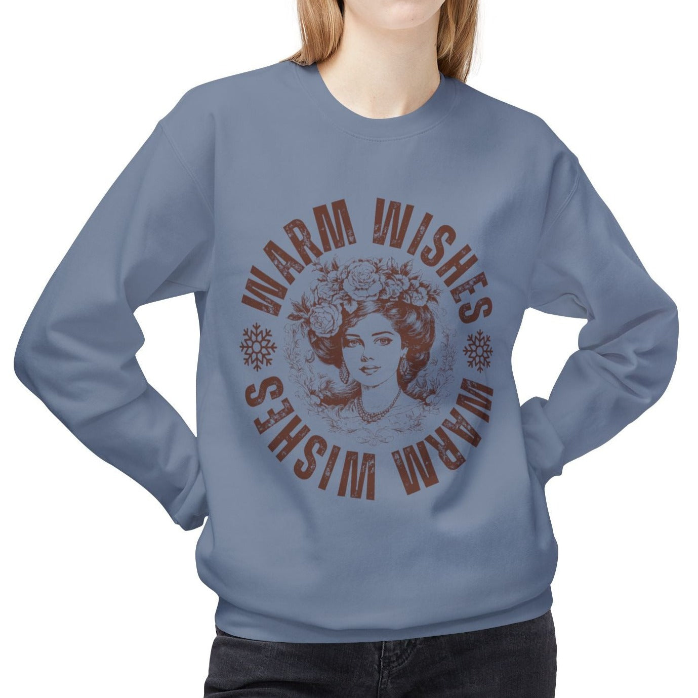 Eddy and Rita Women's Midweight Crewneck Sweatshirt - "Warm Wishes" Snowflake Graphic Pullover