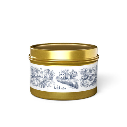 Coffee Scented Tin Candle – 4 oz | Blue and White Toile Design | Perfect Stocking Stuffer Gift