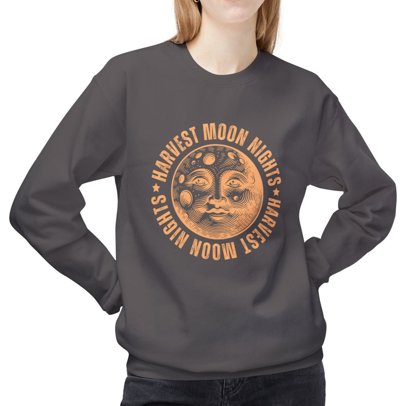 Eddy and Rita Women's Midweight Sweatshirt - "Harvest Moon Nights" Cozy Fall Graphic Pullover