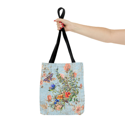 Butterfly Blooms: Women's Small Tote Bag with Spring Bouquet on Robin's Egg Blue - Eddy and Rita