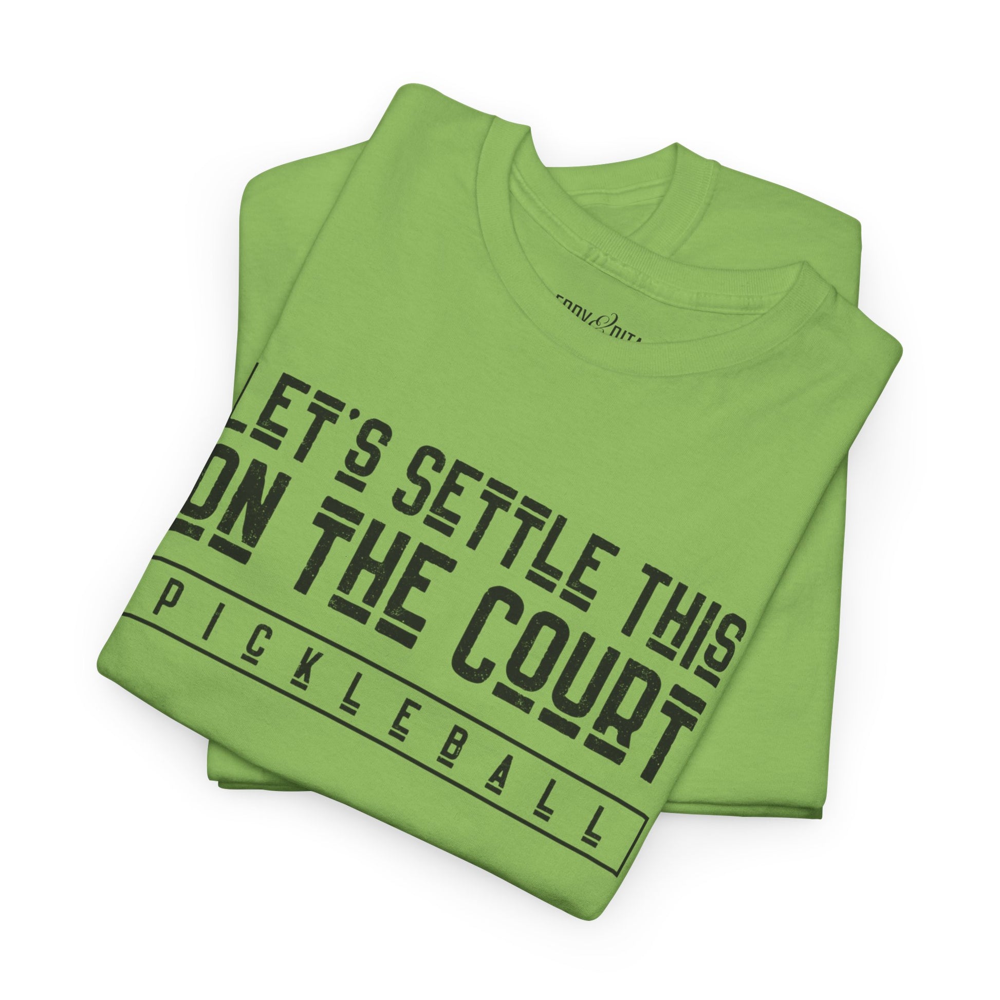 Eddy and Rita Men's Heavy Cotton T-Shirt - "Let's Settle This on the Court Pickleball" Graphic Tee for Pickleball Enthusiasts