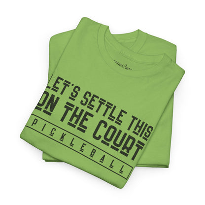 Eddy and Rita Men's Heavy Cotton T-Shirt - "Let's Settle This on the Court Pickleball" Graphic Tee for Pickleball Enthusiasts