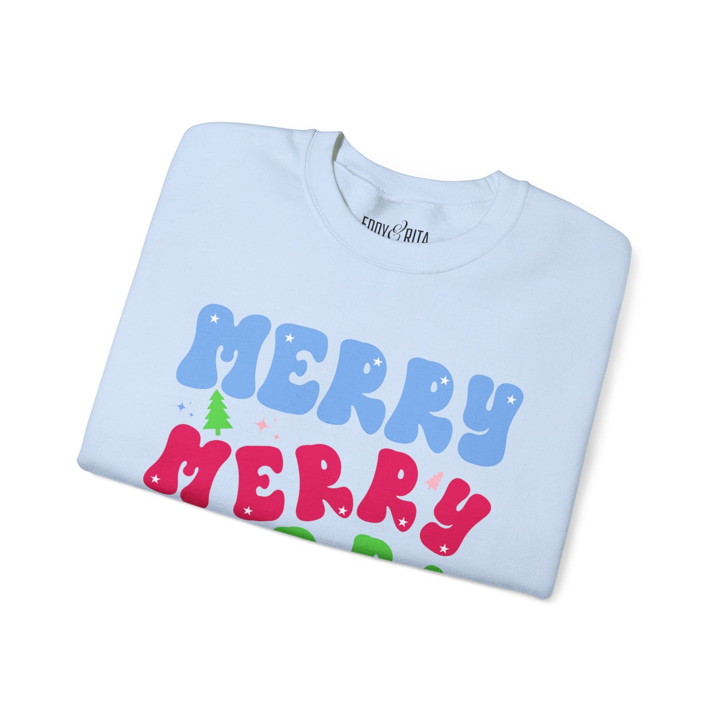 Women's Heavy Sweatshirt – "Merry Merry Merry Christmas" Festive Holiday Graphic Sweatshirt