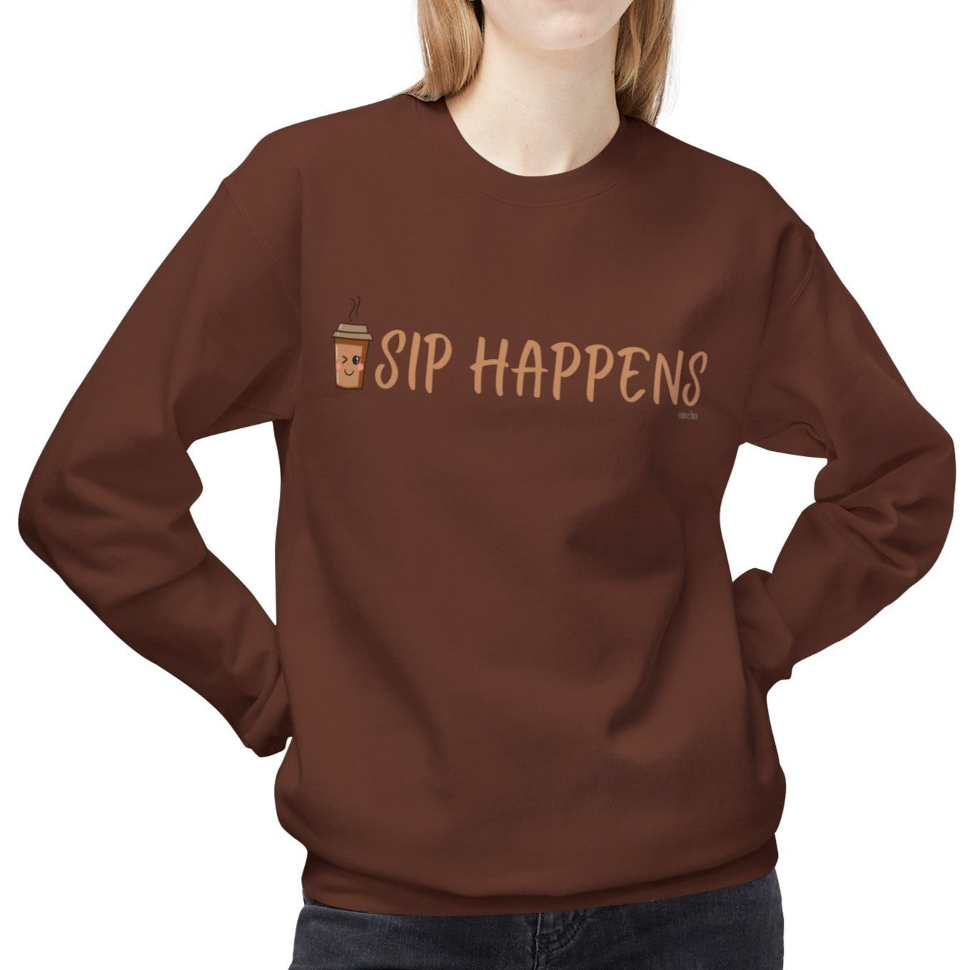 Eddy and Rita Women's Midweight Crewneck Sweatshirt - "Sip Happens" Fun Graphic Pullover