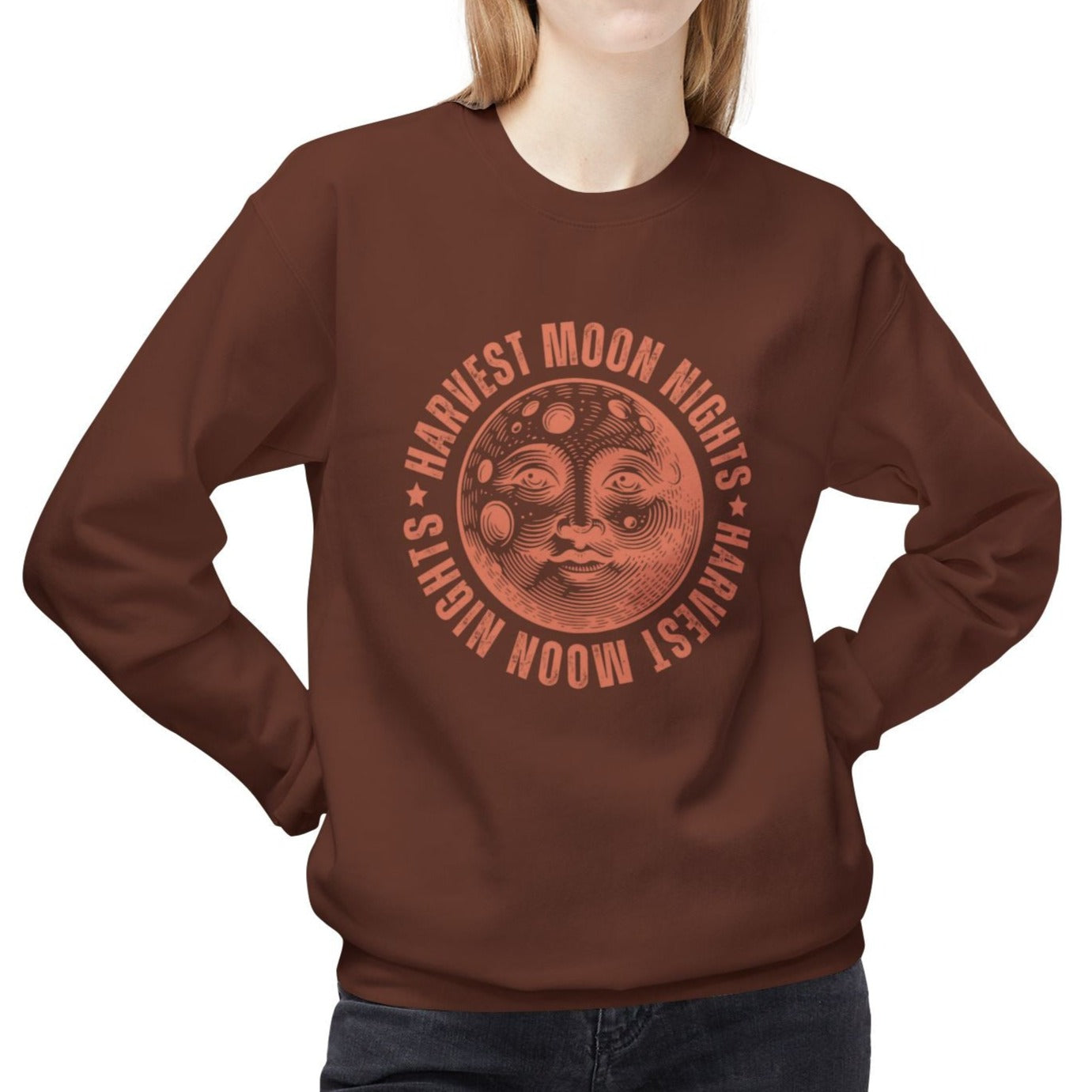 Eddy and Rita Women's Midweight Sweatshirt - "Harvest Moon Nights" Cozy Fall Graphic Pullover