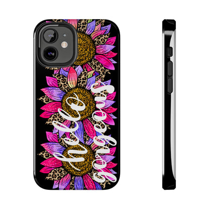 Hello Gorgeous Pink Purple Leopard Sunflowers iPhone Case - Stylish Floral Protective Cover