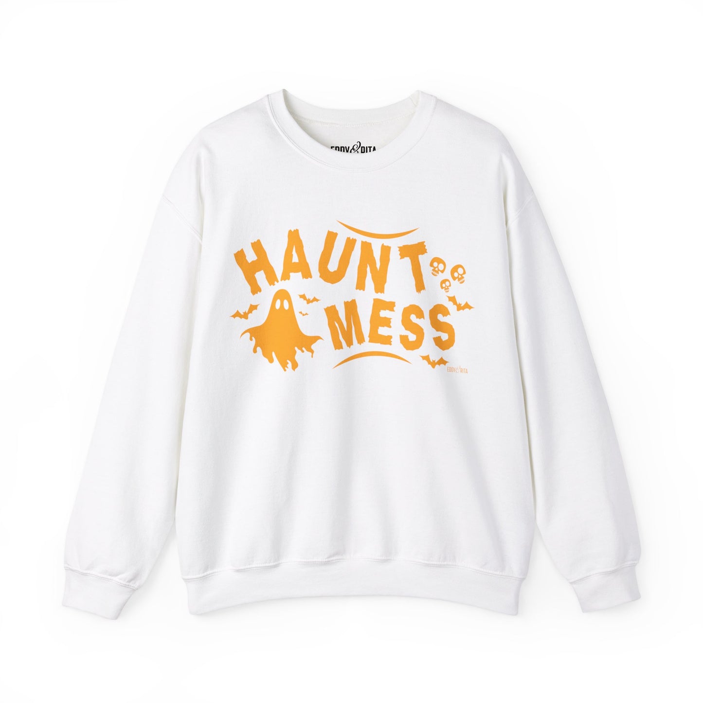 Eddy and Rita Women's Heavy Crewneck Sweatshirt - "Haunt Mess" Halloween Graphic Pullover