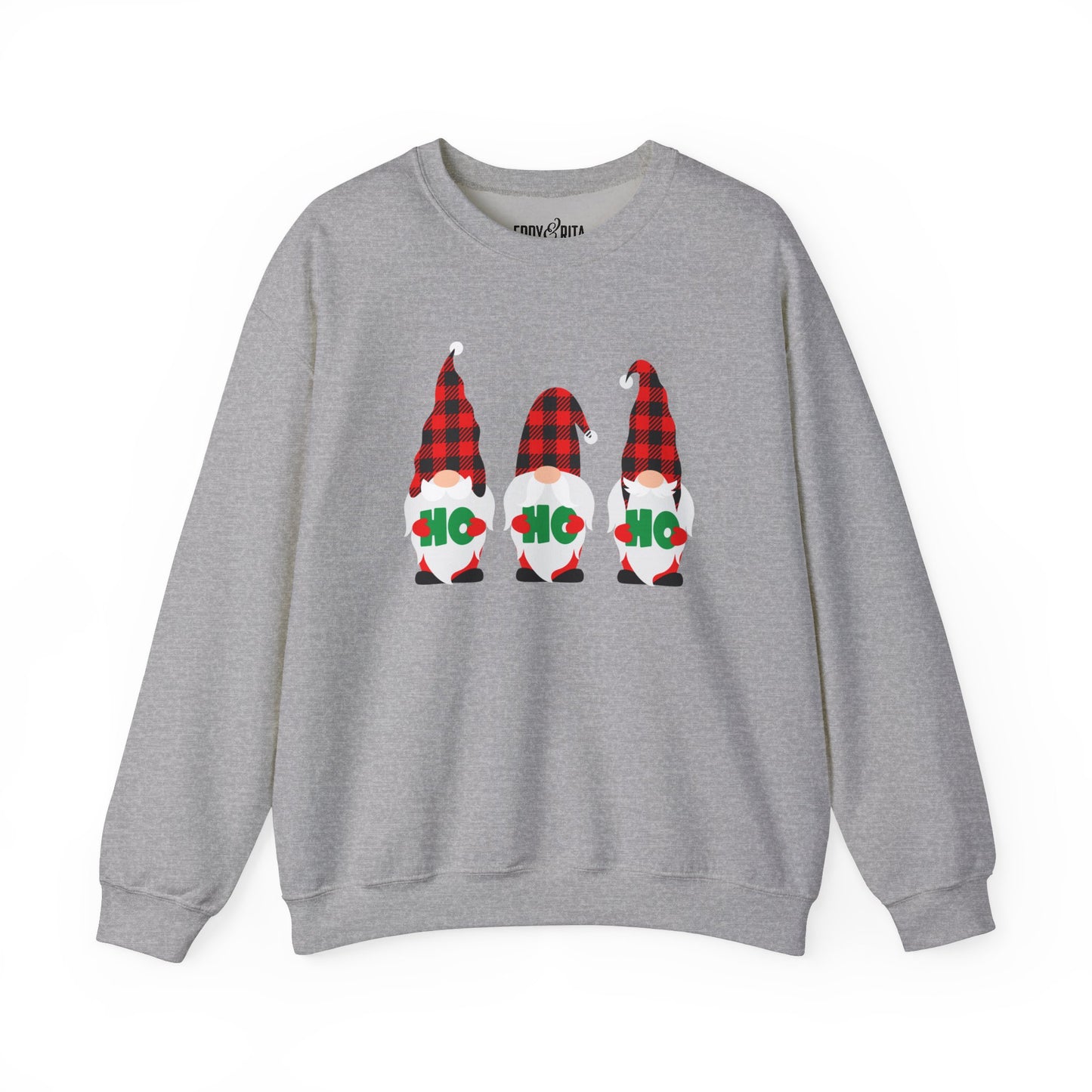 Ho Ho Ho with Three Red and Black Checked Gnomes Women's Sweatshirt - Festive Holiday Fashion