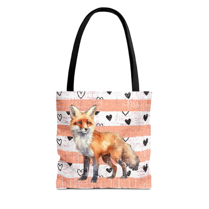 Hearts and Fox Harmony: Women's Small Tote Bag with Canvas of Love - Eddy and Rita