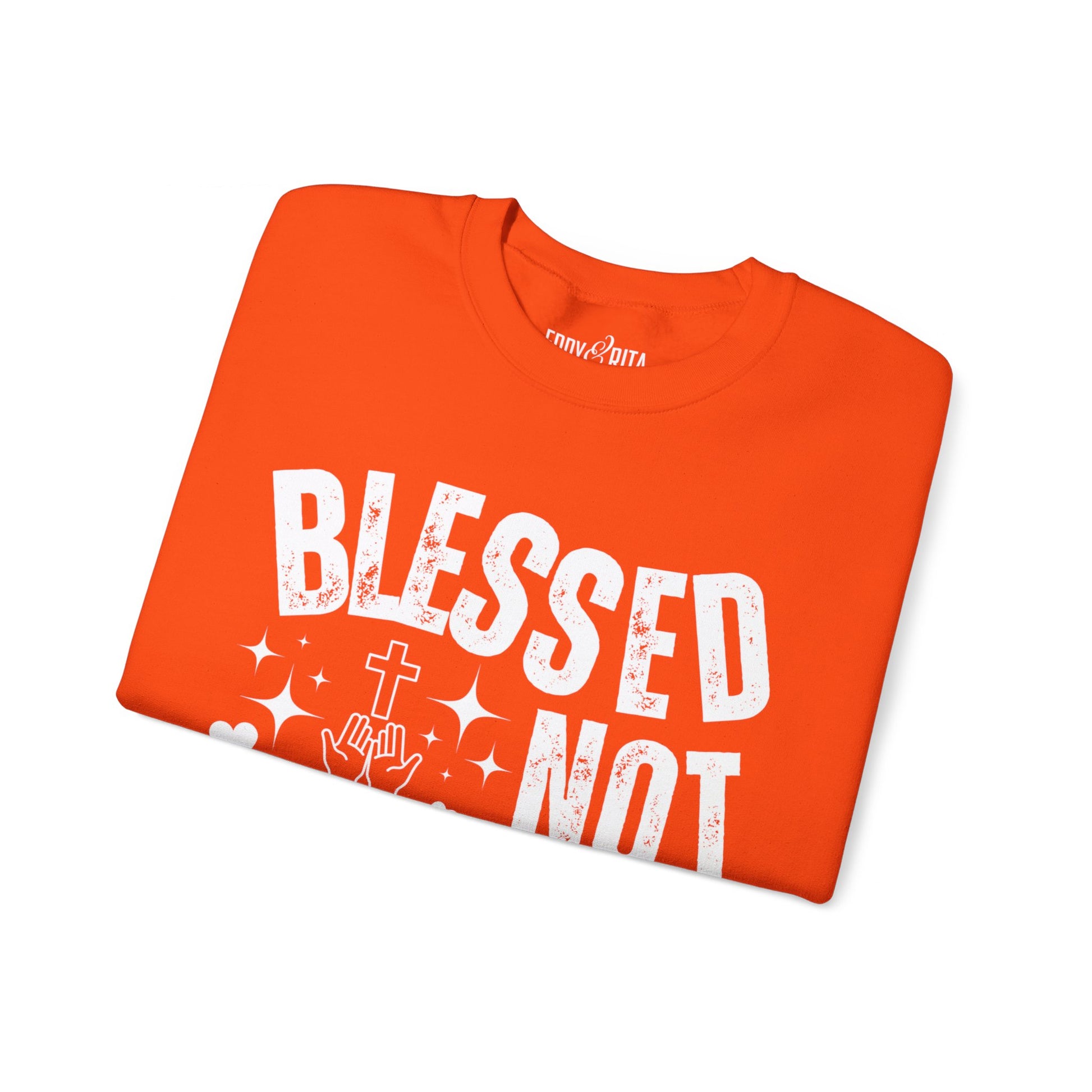 Eddy and Rita Women's Heavy Crewneck Sweatshirt - "Blessed Not Spooked" Christian Halloween Graphic Pullover