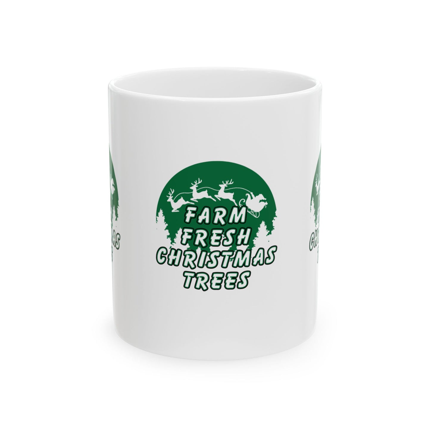 11 oz Ceramic Mug – “Farm Fresh Christmas Trees” Design | Festive and Rustic Holiday Coffee Cup