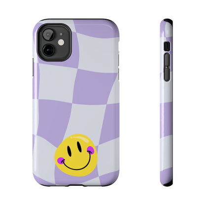 Light Purple Checked Smiley Face Cell Phone Case - Cheerful and Stylish Protective Cover