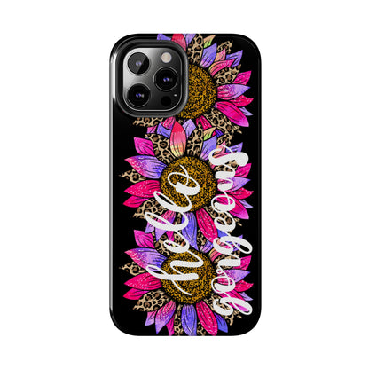 Hello Gorgeous Pink Purple Leopard Sunflowers iPhone Case - Stylish Floral Protective Cover